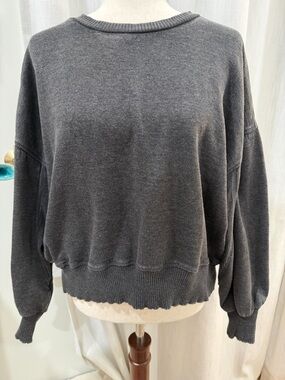 Relaxed Crewneck Women's Sweater in Charcoal Gray